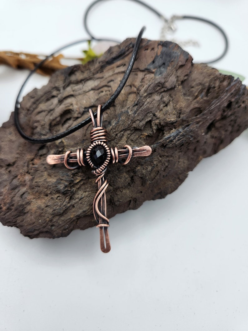 Copper Cross, Antique Copper Cross, Wire Wrapped Copper Cross image 3