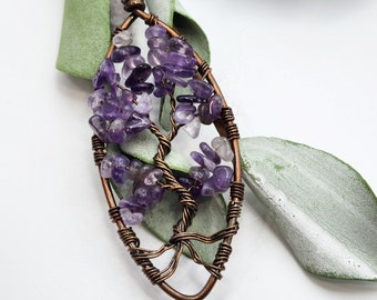 Amethyst Tree of Life Pendant, Tree of Life, Wire Wrapped Tree of Life, Copper Tree of Life 427