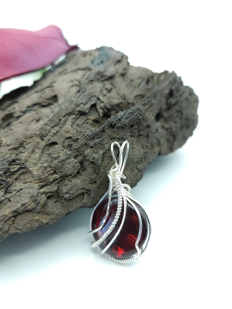 Red Glass Paua Shell Pendant, Paua Shell Necklace, Gifts for Her, Valentine Gift 417 image 5