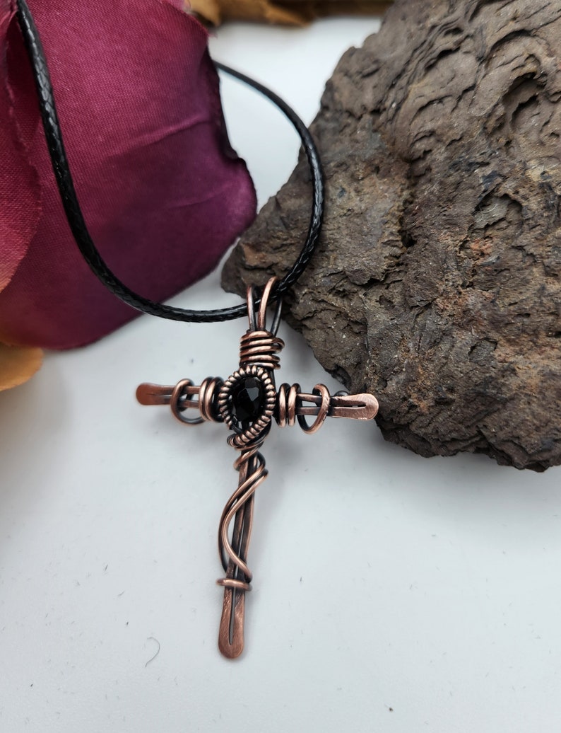 Copper Cross, Antique Copper Cross, Wire Wrapped Copper Cross image 2