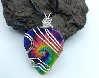 Wire Wrapped Guitar Pick, Silver Wire Guitar Pick Pendant, Tie Dye Guitar Pick, LGBTQ Pendant