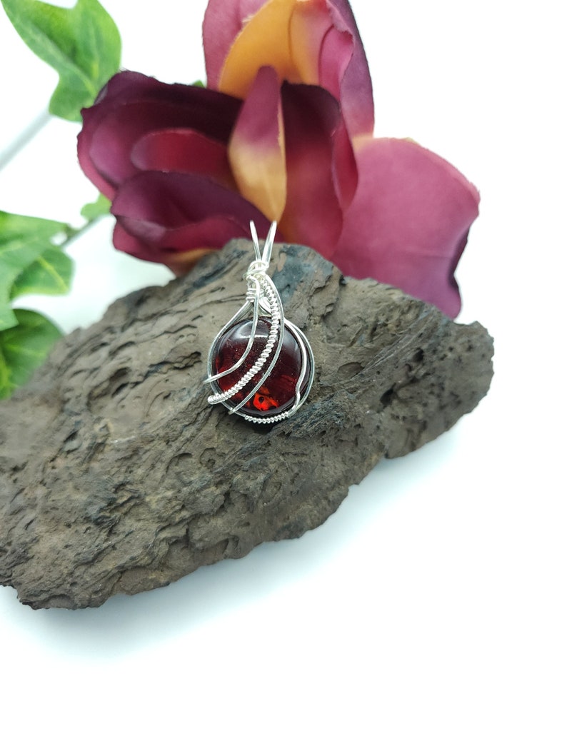 Red Glass Paua Shell Pendant, Paua Shell Necklace, Gifts for Her, Valentine Gift 417 image 4