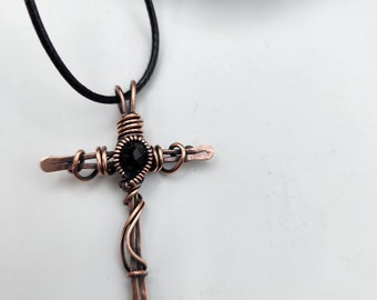 Copper Cross, Antique Copper Cross, Wire Wrapped Copper Cross