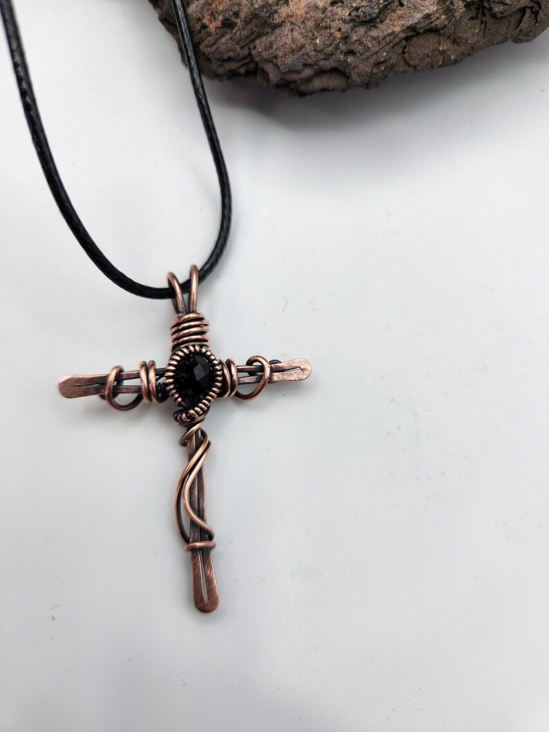 Copper Cross, Antique Copper Cross, Wire Wrapped Copper Cross image 1