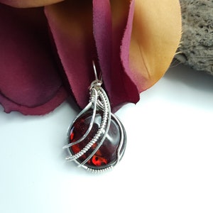 Red Glass Paua Shell Pendant, Paua Shell Necklace, Gifts for Her, Valentine Gift 417 image 1