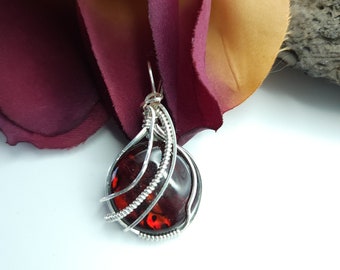 Red Glass Paua Shell Pendant, Paua Shell Necklace, Gifts for Her, Valentine Gift 417