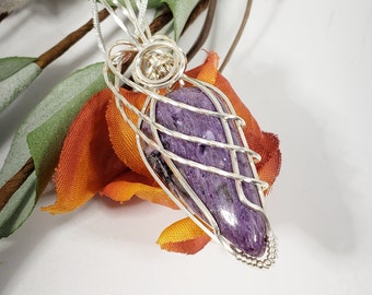 Purple Charoite Pendant, Teardrop Charoite Necklace, Purple Necklace, Healing Stone. #329