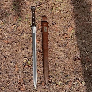 Hand-Forged Viking Sword | Custom Carbon Steel Blade | Medieval Hunting & Camping Knife with Leather Sheath | Collectible Gift