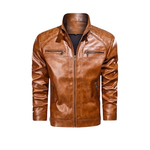 Men&#39;s Diamond Quilted Brown Leather Jacket: Vintage Biker Coat