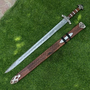 Hand Forged Damascus Steel Knife | Viking Style Medieval Knife with Rosewood Handle | Decorative Collectible Knife with Handmade Scabbard