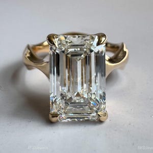 6.00 Ct Emerald Moissanite Engagement Ring Thick Band Emerald Cut Moissanite Ring 14k Yellow Gold Diamond Ring Solitaire Wedding Ring Gift