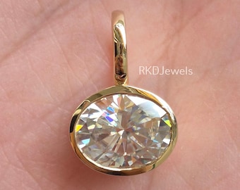 2.50 Ct East West Oval Moissanite Pendant Bezel Set Oval Cut Pendant For Woman Oval Cut Moissanite Charm 14k Yellow Gold Diamond Pendants