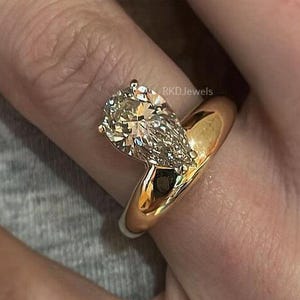 Pear Moissanite Engagement Ring Pear Cut Moissanite Ring 2.00 Ct Solitaire Diamond Wedding Ring 14k Yellow Gold Engagement Ring For Woman
