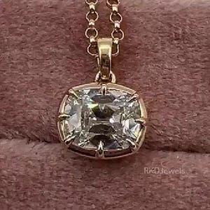 3.00 Ct East West Cushion Cut Moissanite Pendant Prong Set Antique Old European Cut Pendant Elongated Cushion Old Mine Cut Diamond Pendant