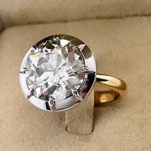 Old European Cut Moissanite Ring Bezel Set Antique Engagement Ring 3.00 Ct OMC Round Cut Moissanite Ring 14k Gold Old Mine Cut Diamond Ring