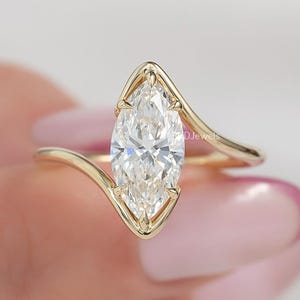 Marquise Cut Moissanite Ring Bezel Set Solitaire Wedding Ring 2.00 Ct Marquise Engagement Ring 14k Yellow Gold Diamond Ring Wedding Ring