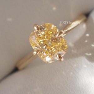Cushion Cut Moissanite Ring Canary Yellow Moissanite Ring 2.00 Ct Solitaire Cushion Engagement Ring 14k Yellow Gold Diamond Ring Bridle Ring