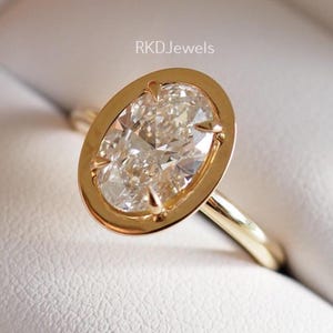 Oval Moissanite Engagement Ring Bezel Set Moissanite Ring 2.00 Ct Oval Cut Solitaire Diamond Ring 14k Yellow Gold Wedding Ring For Woman