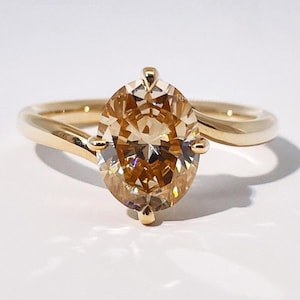 Oval Champagner Moissanit Ring Ovalschliff Moissanit Ring 2,00 Ct Solitär Verlobungsring 14k Gelbgold Diamant Ehering Zaumring