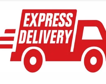 May include: Red delivery truck graphic with the words "EXPRESS DELIVERY" in white. The truck is depicted in profile, with wheels and a streamlined design, suggesting speed and efficiency. The background is white.