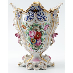 Opulent Old Paris Porcelain Vase with Hand-Painted Florals and Gilded Rococo Scrolls, c.1830