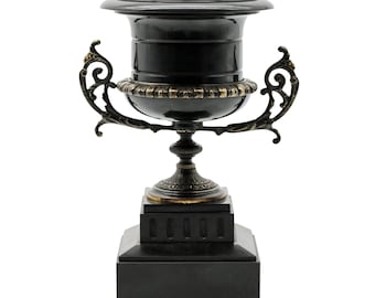 Antique Black Slate & Bronze Neoclassical Urn | 19th Century French Empire Style Decorative Vase