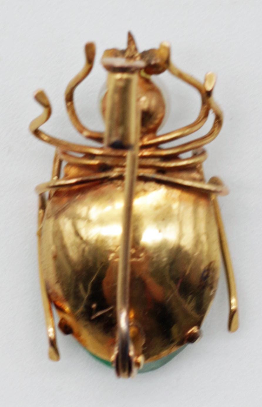 14K Gold Jade Beetle Brooch: Mid-century Pearl & Ruby Insect Pin - Etsy