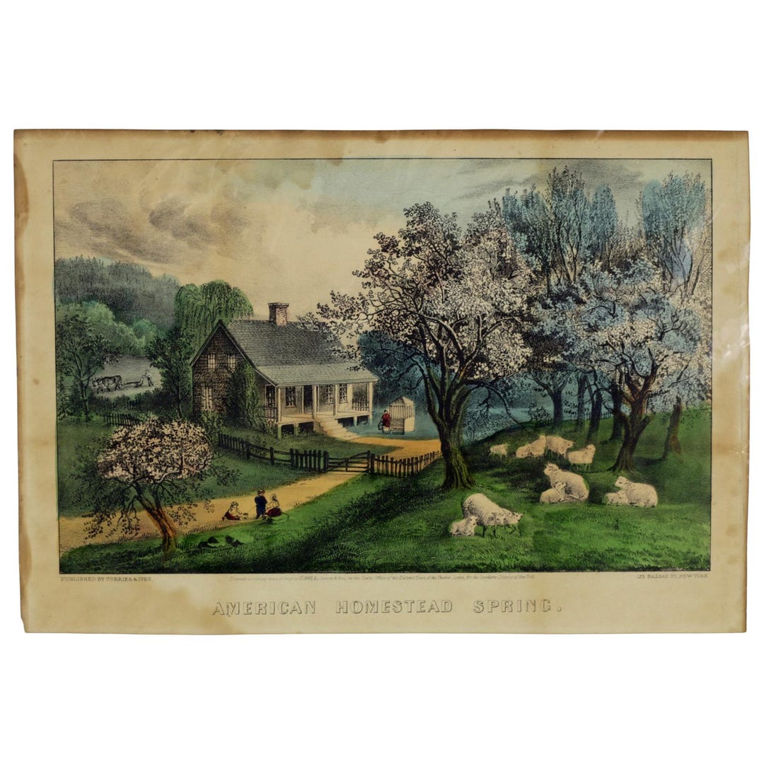 Currier & Ives American Homestead Spring Lithograph – 1869 Rural ...