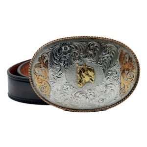 Vintage Leegin brown braided leather belt with Montana German oval silver buckle Vintage Leegin Leather Belt: 1980s Chestnut Brown, Solid  main image 2