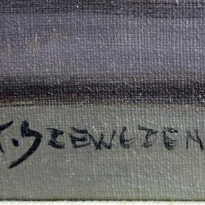 May include: An oil painting with a muted color palette, featuring a signature in black script. The artwork appears to be an abstract landscape or seascape, with a textured canvas surface. The signature reads "K. SZEWETENKO".