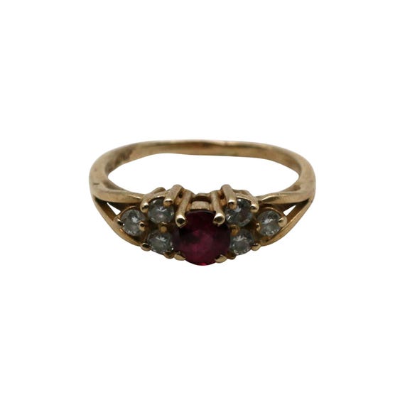 14K Ruby & Diamond Split-Shoulder Ring, Size 5.25… - image 1