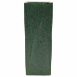 May include: A tall, rectangular, dark green vase with a speckled texture. The vase has a square opening at the top and a slightly textured surface. The vase is a decorative item for home decor.