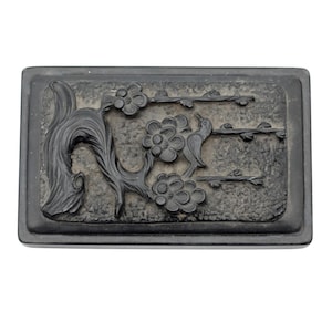 Carved Chinese Inkstone: Bird & Plum Blossom Scholar&#39;s Studio Decor