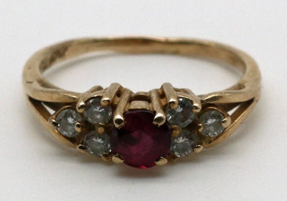 14K Ruby & Diamond Split-Shoulder Ring, Size 5.25… - image 3