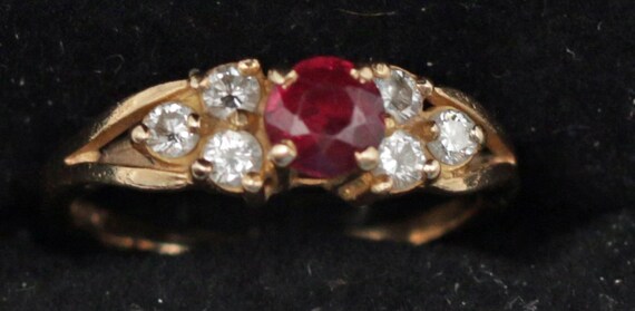 14K Ruby & Diamond Split-Shoulder Ring, Size 5.25… - image 2