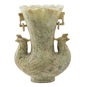 Antique Chinese Archaistic Carved Jade Mythical Bird Vase