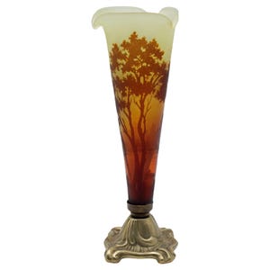 Antique Legras Cameo Glass Vase with Bronze Base – French Art Nouveau