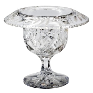 Vintage American Brilliant-Style Cut Glass Compote Bowl with Sawtooth Rim, Floral & Fern Design