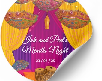 Personalised, Customised, Mendhi, Circular, Wedding, Matt, Haldi Ceremony Stickers