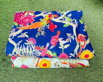 Bird Floral Print Cotton Fabric, Quilting Fabric, Handmade in India