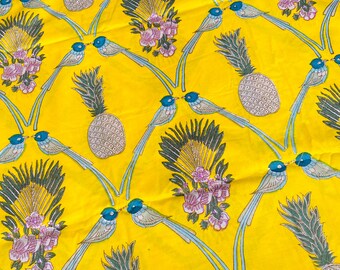 Floral Bird Pineapple Print Cotton Fabric, Handmade Sewing Material