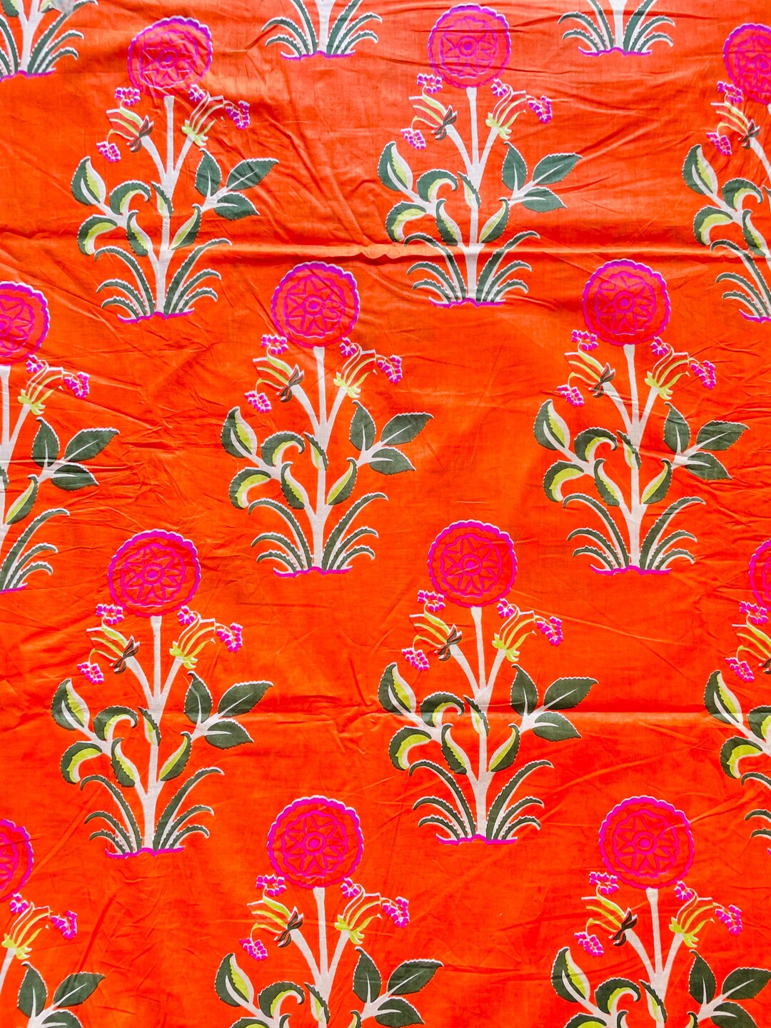 Hand Printed Cotton Fabric, Indian Boota Floral Print, Sewing Craft ...