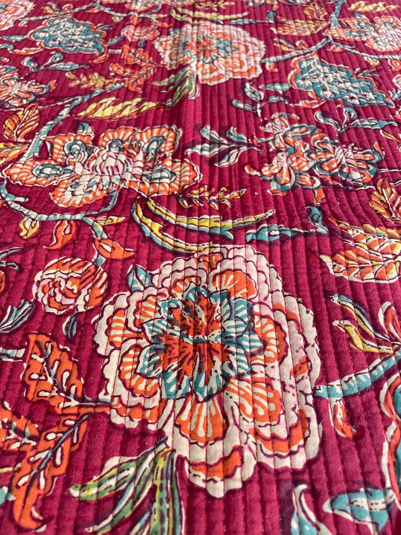 Cotton Fabric, Quilted Fabric, Per-quilted, Vintage Fabric, Indian Fabric, Flower Fabric, Tote Bag, Women Jacket, Placemats, Mother Gift, Home Decor, DIY Project, Sewing Material, Winter Fabric