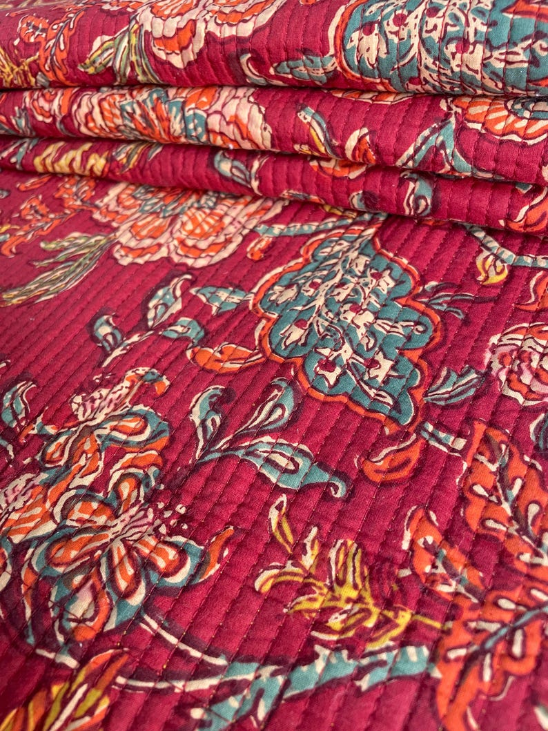 Cotton Fabric, Quilted Fabric, Per-quilted, Vintage Fabric, Indian Fabric, Flower Fabric, Tote Bag, Women Jacket, Placemats, Mother Gift, Home Decor, DIY Project, Sewing Material, Winter Fabric