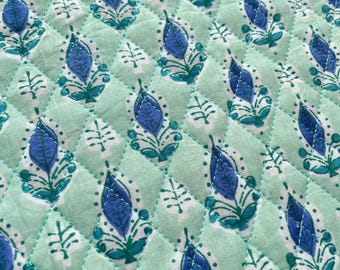 Quilted Floral Cotton Fabric: Sea Green Sewing Material By The Yard