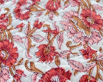 Floral Quilted Cotton Fabric: Indian Block Print Sewing Material