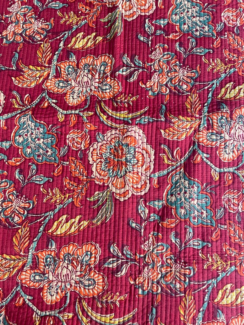 Cotton Fabric, Quilted Fabric, Per-quilted, Vintage Fabric, Indian Fabric, Flower Fabric, Tote Bag, Women Jacket, Placemats, Mother Gift, Home Decor, DIY Project, Sewing Material, Winter Fabric