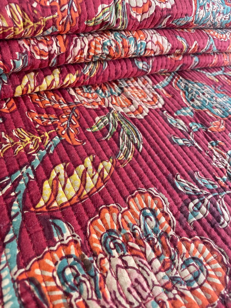 Cotton Fabric, Quilted Fabric, Per-quilted, Vintage Fabric, Indian Fabric, Flower Fabric, Tote Bag, Women Jacket, Placemats, Mother Gift, Home Decor, DIY Project, Sewing Material, Winter Fabric
