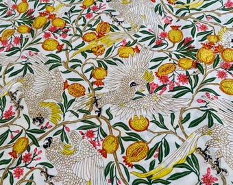 Tela de algodón con estampado de pájaros, suave y de verano, color azul