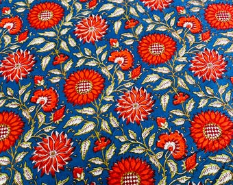 Tela con estampado floral azul, tela de algodón india, material para vestidos de mujer, regalo para ella